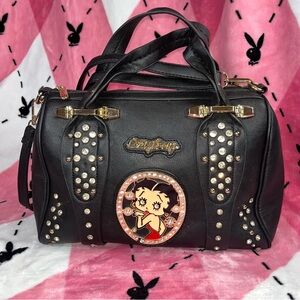 Betty Boop Handbag Purse Shoulder Bag Black w rhinestones studded all over VTG